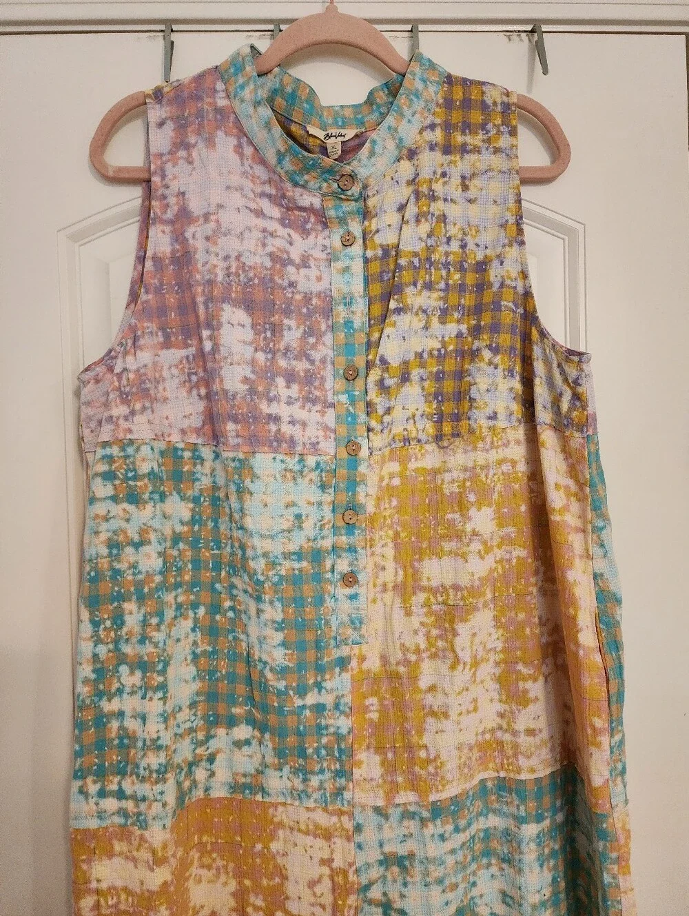 Blue Velvet NWT Sleeveless Patchwork Pastel Multicolor Oversz Jumpsuit XL Boho
